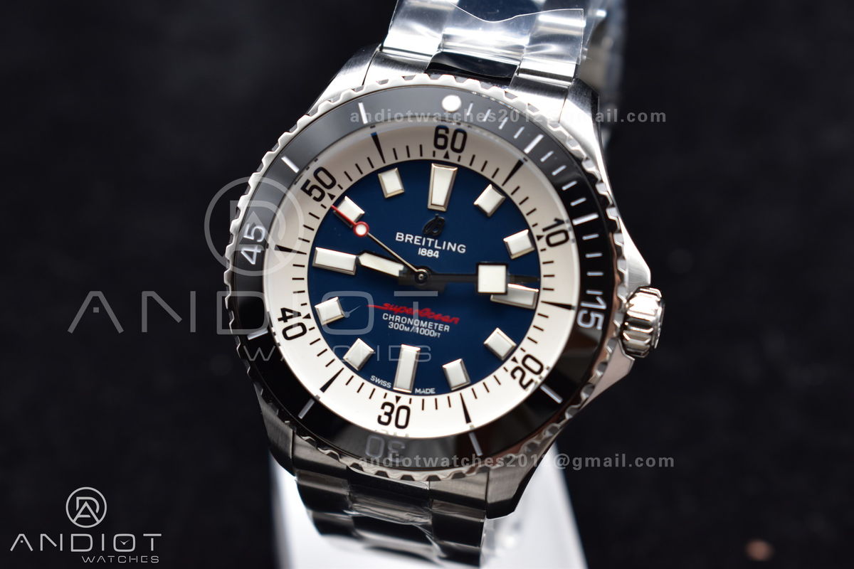SuperOcean Automatic 44 TF 1:1 Best Edition Blue/White Dial on SS Bracelet A2824